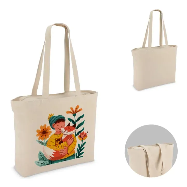 Cotton Tote bag with zip OEKO-TEX® 47 x 11 x 35cm 320g/m² - LT95384 (gadzety reklamowe)